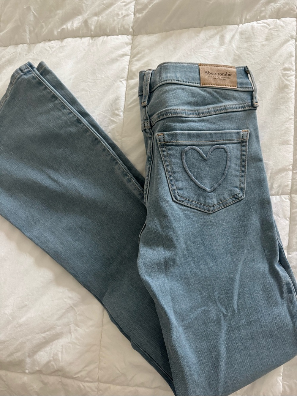 Abercrombie Girls 11/12 Long Light Blue Flare Jeans with Heart Back Pocket